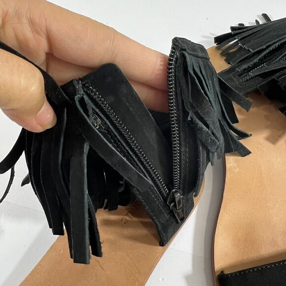 KATE SPADE ALEX Black Suede Zip Casual Fringe Flats‎ Sandals Size 8 - Picture 5 of 11